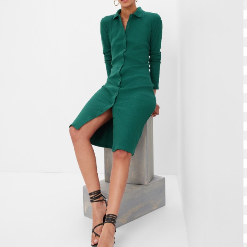 Gap Rib Polo Midi Dress Teal Blue Button Front Size XXL with tags